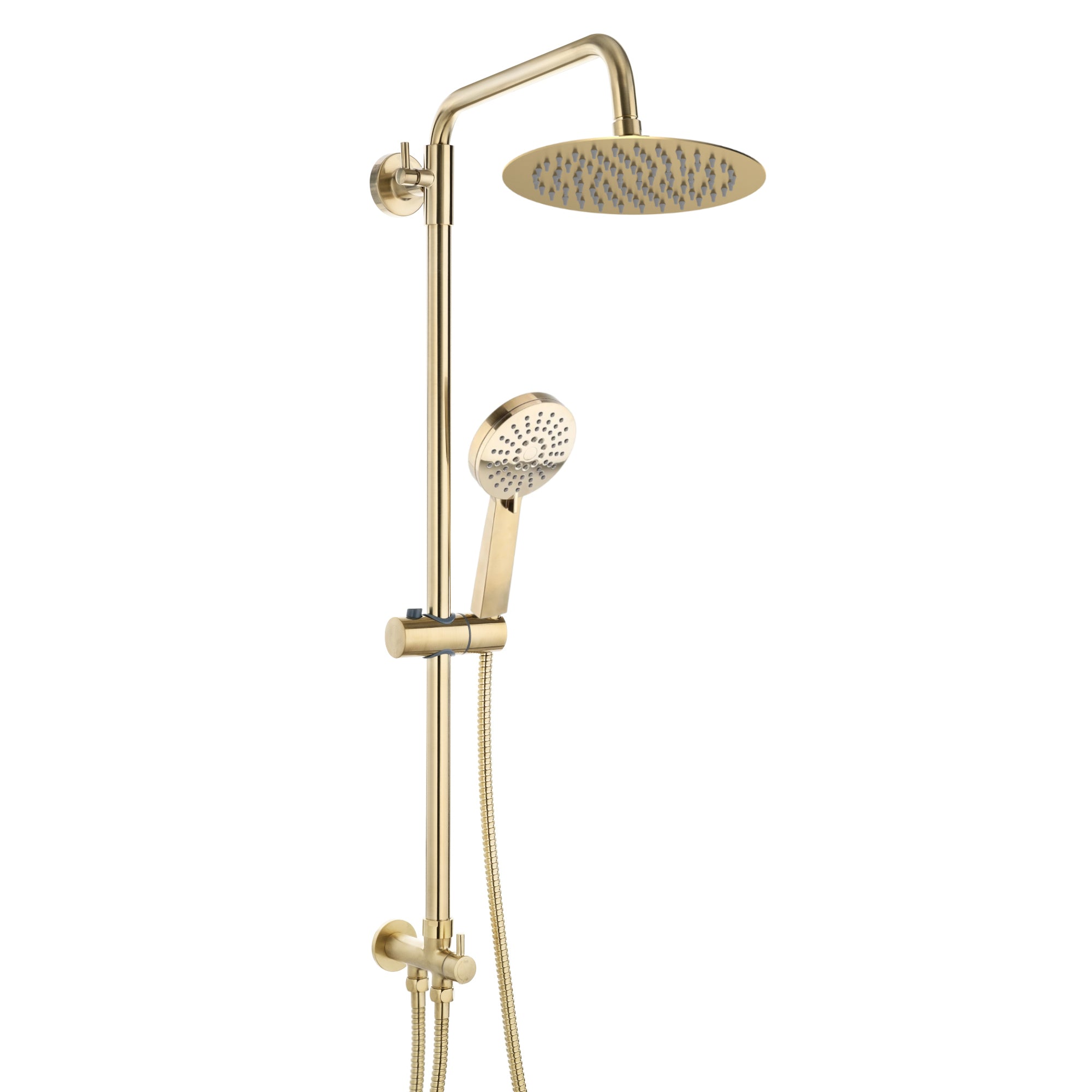 Dune round dual shower riser rail kit for exposed installation - brushed brass